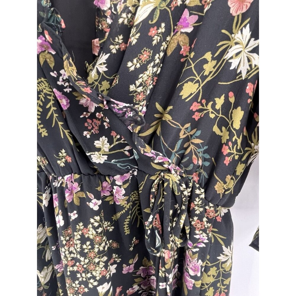 JUNE & HUDSON Women's Black Floral Faux Wrap Half Sleeve Dress Medium - Picture 3 of 8